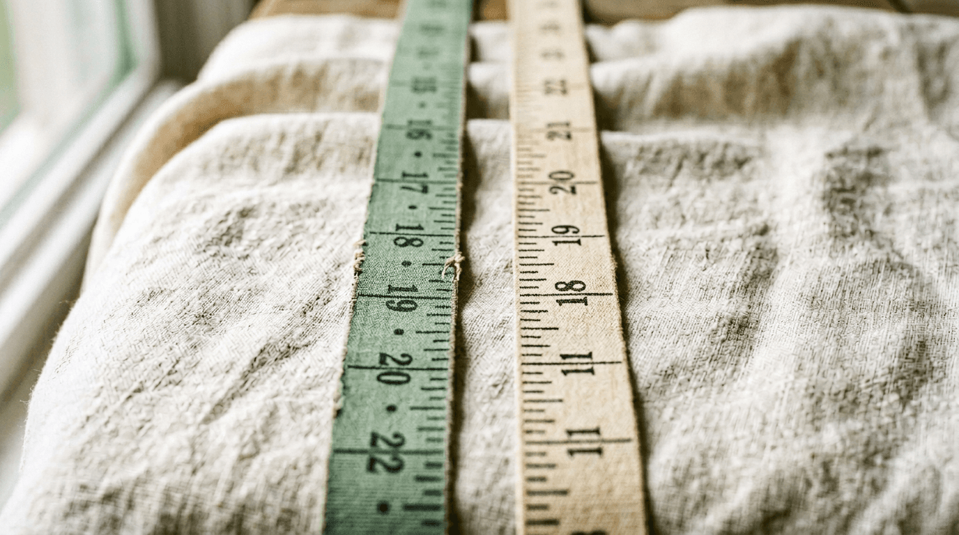 Two parallel measuring tapes on linen