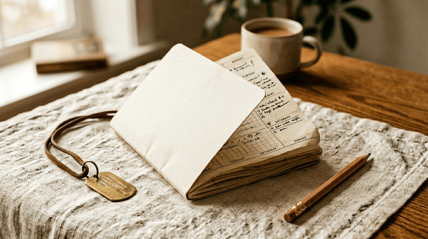 Folded document with weekly plan layout